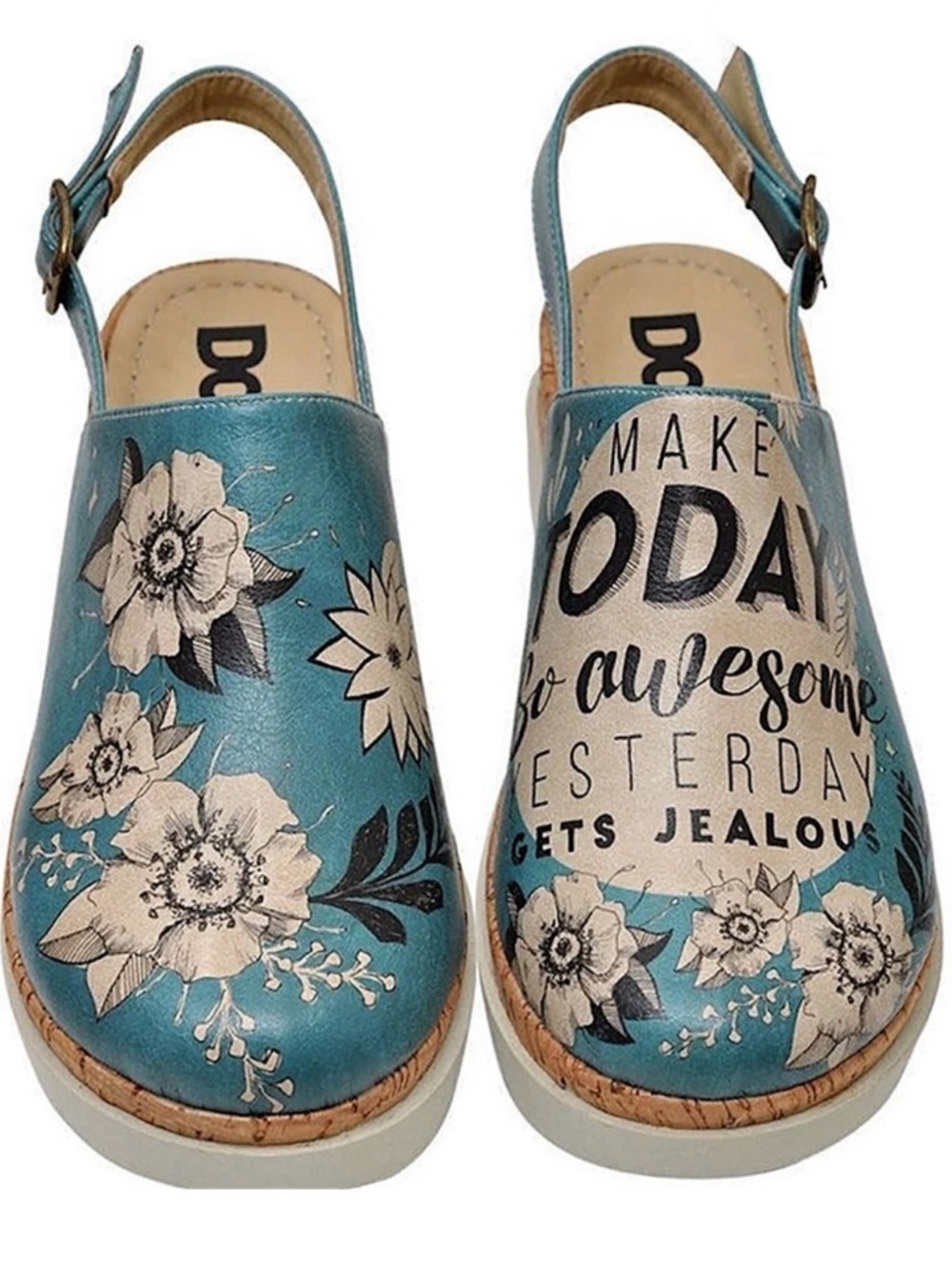 New DOGO Vegan Leather Wedge Sandals - Make Today So Awesome Design blue cream 9